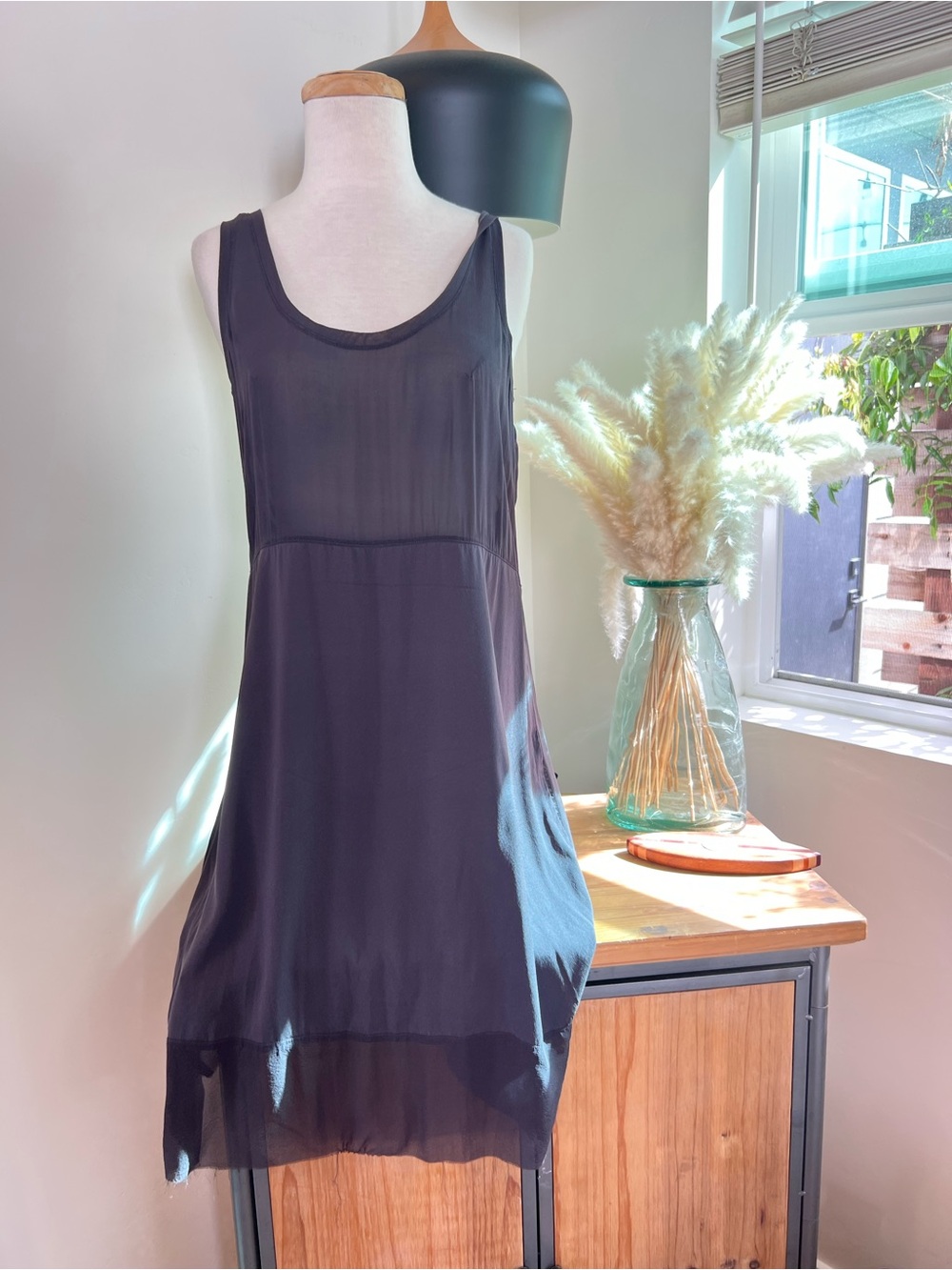 Kristensen du Nord Silk Layered Tank Dress Charcoal Gray Italy Size 3